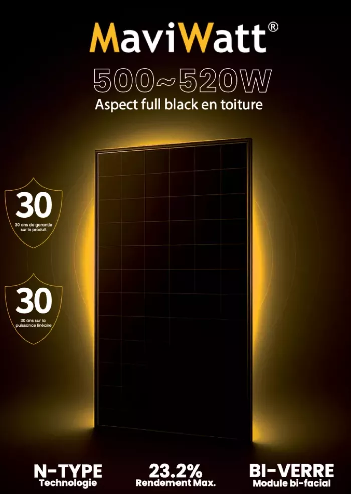 MaviWatt 510Wc biverre bifacial Full Black pour installation résidentielle en Suisse